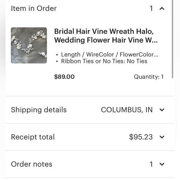 BNWT Gold Floral Wedding Hair Vine Halo (Etsy, LottieDa Designs) - Picture 5 of 5